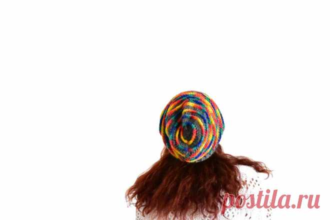 Gray slouchy beanie for woman rainbow spiral stripped slouchy | Etsy