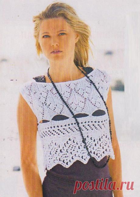 Топ со связанным поперёк  бордюром. Спицами. Для тех, кто не любит короткое, вяжем нужную длину, затем бордюр, получается то, что нужно. Можно хоть платье связать. | Ажурное чудо