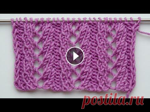 Aжурные узоры спицами. Ажурные вертикальные полосы. Красивый простой ажурный узор для кардиганов, кофточек, юбок. Рапорт узора 7 петель и 4 ряда. Для образца набираем количество петель кратное 7+2 петли...