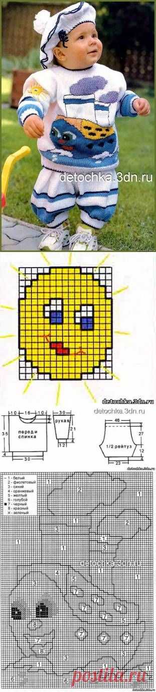 Вязаный детский костюмчик „Юный моряк" - Вязание костюмов для мальчиков - Вязание мальчикам - Вязание для малышей - Вязание для детей. Вязание спицами, крючком для малышей