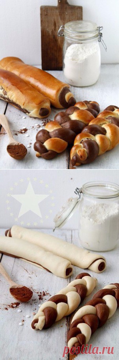 Булочки из обычного дрожжевого и шоколадного теста