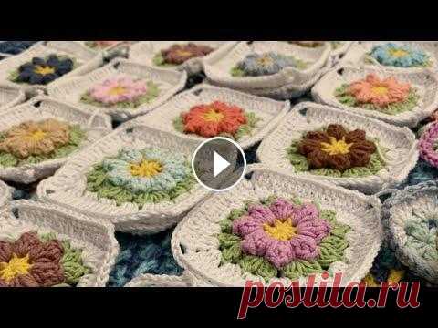 ЯРКИЙ ЦВЕТОЧНЫЙ МОТИВ ДЛЯ ПЛЕДА. ВЯЗАНИЕ КРЮЧКОМ Начала вязать плед из цветочных мотивов. Использовала нитки Alize cotton baby. В мотке 100 гр 270 м. Крючок 3,5...