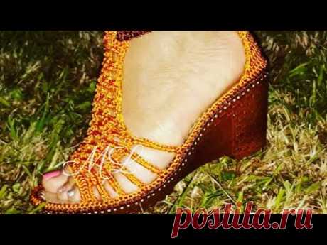 SANDALIA  TEJIDA EN CROCHET MODELO MARCIA - YouTube
