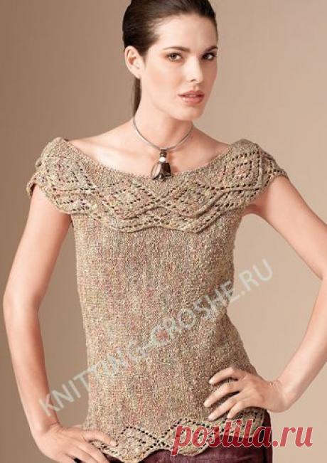 Вязанный летний топ спицами со схемой