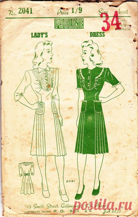 1940s Vintage Sewing Pattern RARE brand from Australia Dress with fancy bodice…