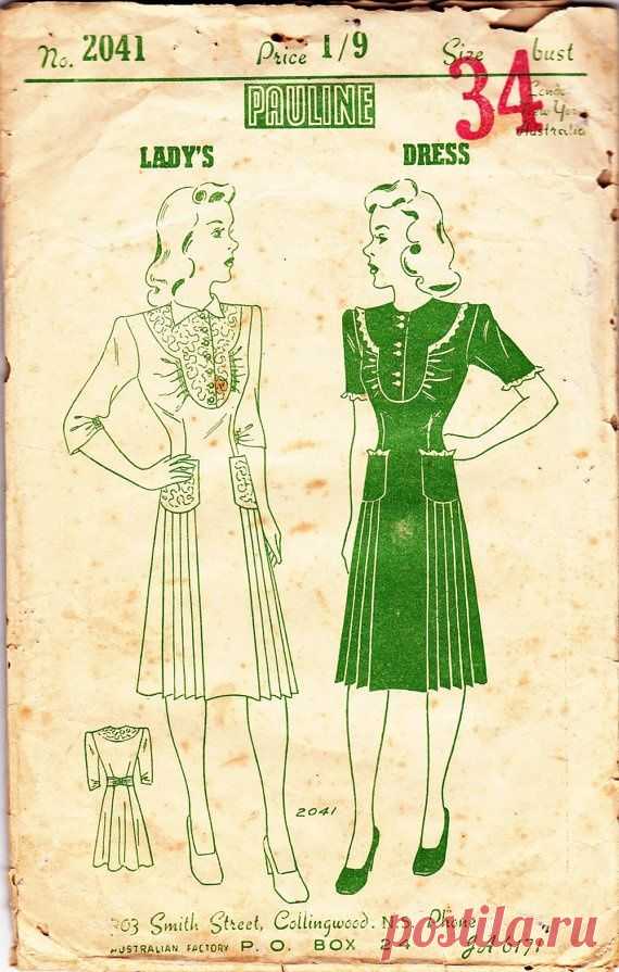 1940s Vintage Sewing Pattern RARE brand from Australia Dress with fancy bodice…