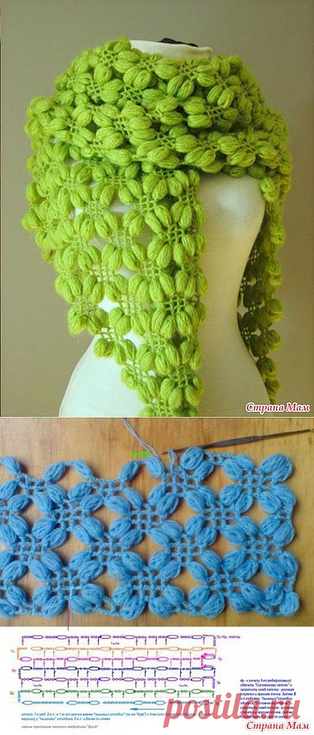 Шаль объемным узором. Крючок.