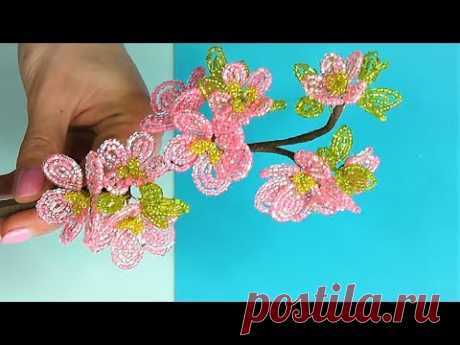 САКУРА из бисера мастер-класс / Веточка Сакуры из бисера