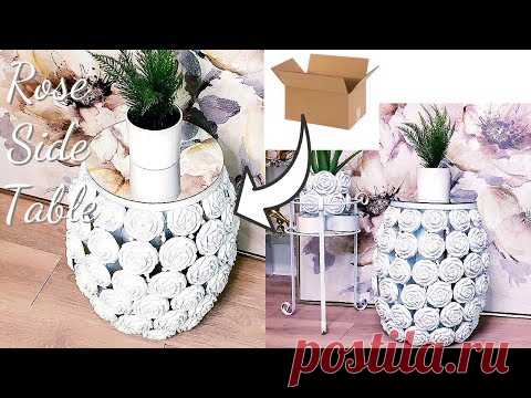 DIY ROSE SIDE TABLE - MIRROR AND VASE DECOR - CARDBOARD ROOM DECOR GIFT IDEAS!