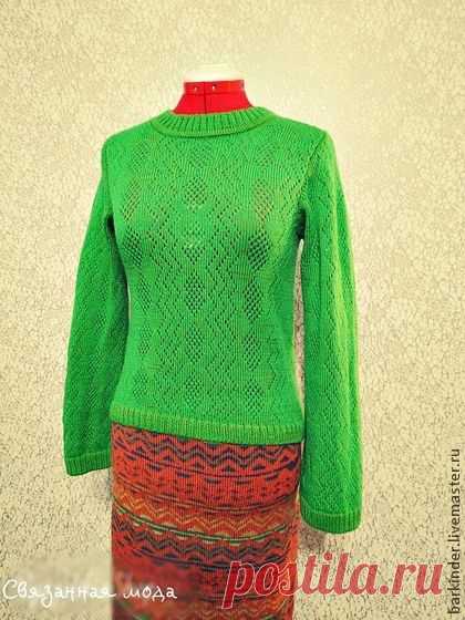 Вязаный пуловер "Зелёная аллея" - зелёный,пуловер женский,женский пуловер