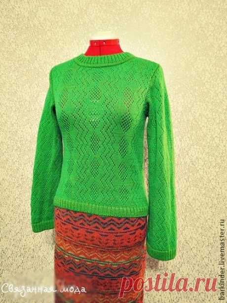 Вязаный пуловер &quot;Зелёная аллея&quot; - зелёный,пуловер женский,женский пуловер