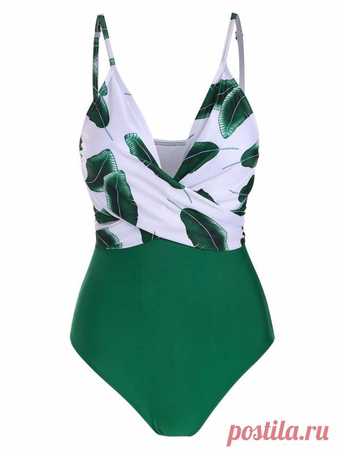 [43% OFF] 2020 Leaf Print Twist One-piece Swimsuit In MEDIUM SPRING GREEN | DressLily