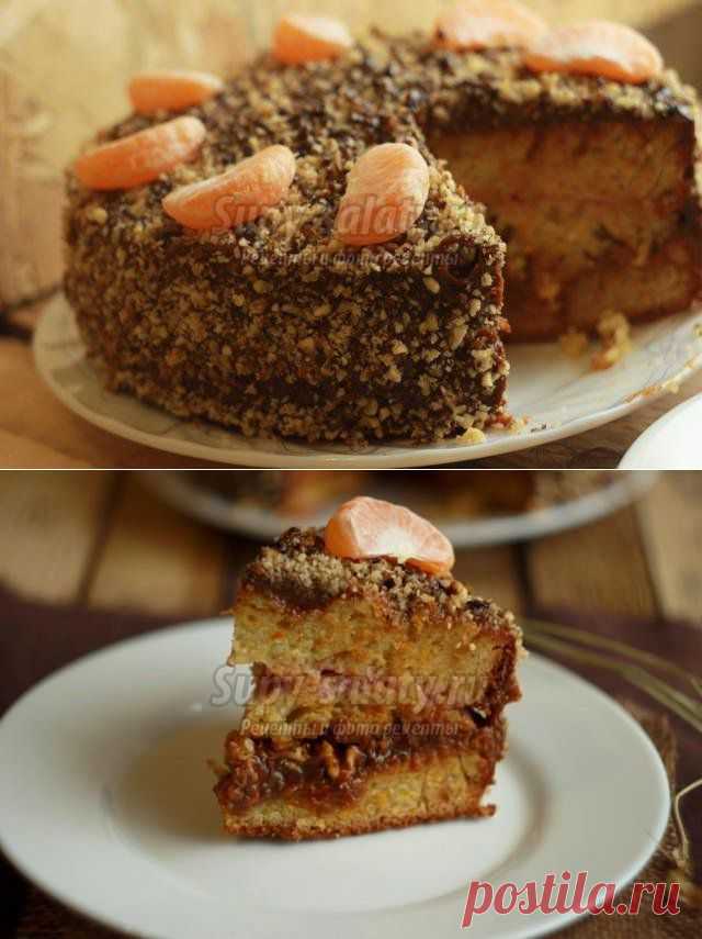 Мандариновый торт со сгущенкой и орехами. Рецепт с пошаговыми фото