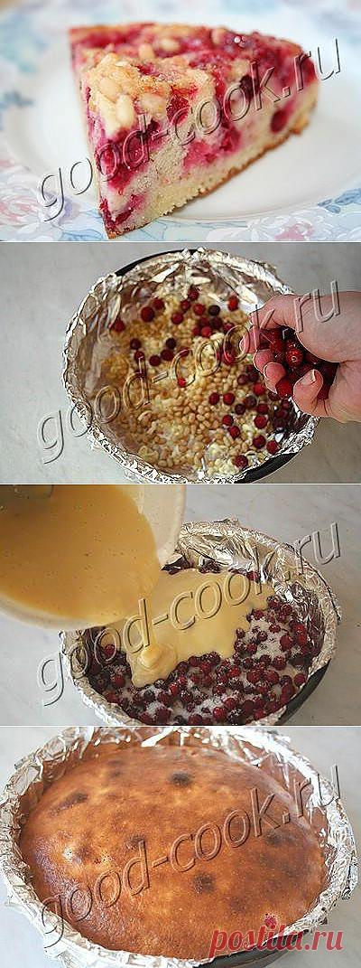 Перевернутый пирог с клюквой и орехами)))  Очень вкусный пирог. Клюква отдаёт пирогу свой кислый вкус, а орехи придают неоднородную жёсткость и аромат_www.good-cook.ru