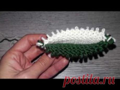 Двухцветная полая резинка. Двойная резинка спицами.