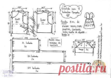 В этом платье ходит вся Европа! Выкройки 36 - 46 европейские  Выкройка платья-туники для женщин, которые любят комфорт.

Платье-туника из трикотажа

Потребуется: трикотаж (хлопок или вискоза) длиной 1,20 м при ширине 1,40 м, эластичная тесьма шириной 10 см -- 1,20 м. 
Раскрой:
1. Перед -- 1 деталь
2. Спинка -- 2 детали
3. Рукав -- 2 детали со сгибом
4. Пояс -- 2 детали.
5. Кокетка переда и спинки -- 4 детали.
6. Кокетка рукава -- 2 детали (сгиб на выкройке спинки).
7. Юбка -- 2 клина (сгибов) …