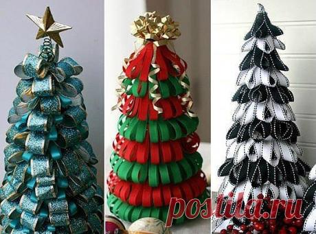 Новогодние ёлочки из лент.