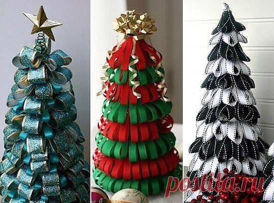 Новогодние ёлочки из лент.