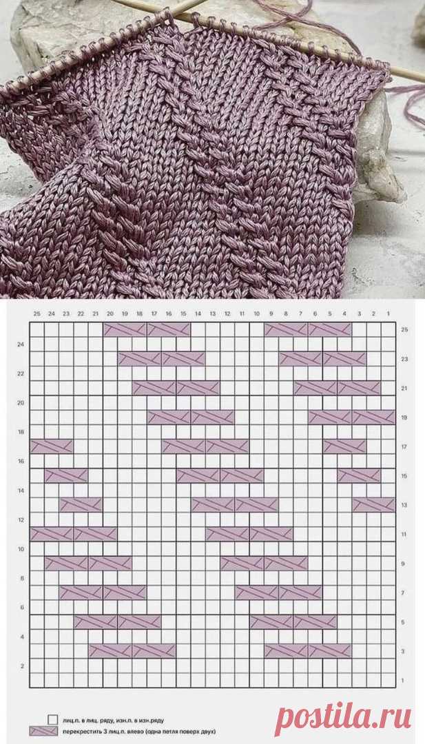 Диагональный узор спицами. Схема. / knittingideas.ru