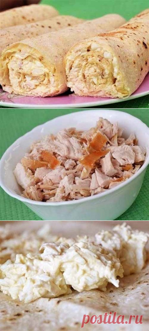 Рулеты из лаваша с курицей и плавленым сыром