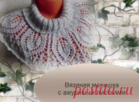 МК манишка с ажурными листьями спицами