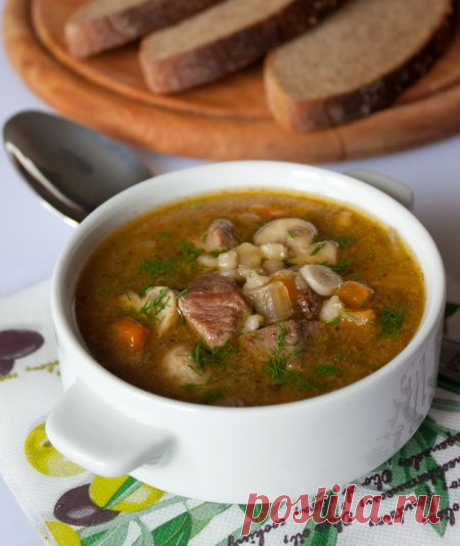 Пошаговый фото-рецепт супа из говядины с грибами и перловкой | Первые блюда | Вкусный блог - рецепты под настроение