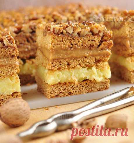 Простой и вкусный торт с грецкими орехами, заварным кремом и вареной сгущенкой | FEMIANA