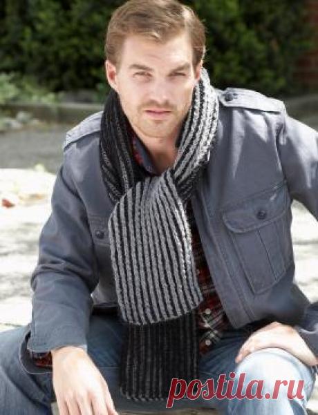 Шарф с узором английская резинка Вязаные мужские шарфы спицами всегда были и будут в моде, так как для мужской половины существует гораздо меньше способов выделиться...