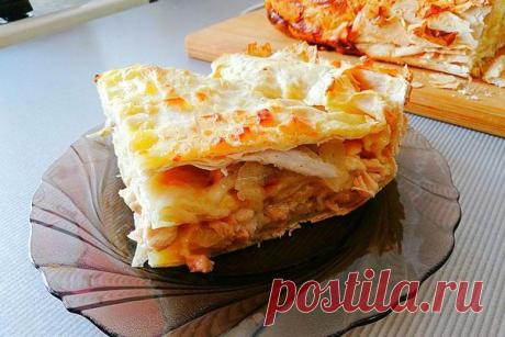 Пирог из лаваша с курицей, картошкой и сыром в духовке