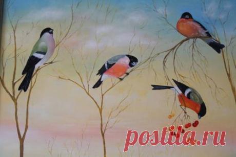 Картины (живопись) : Снегири. Автор Анатолий Савельевич Пех