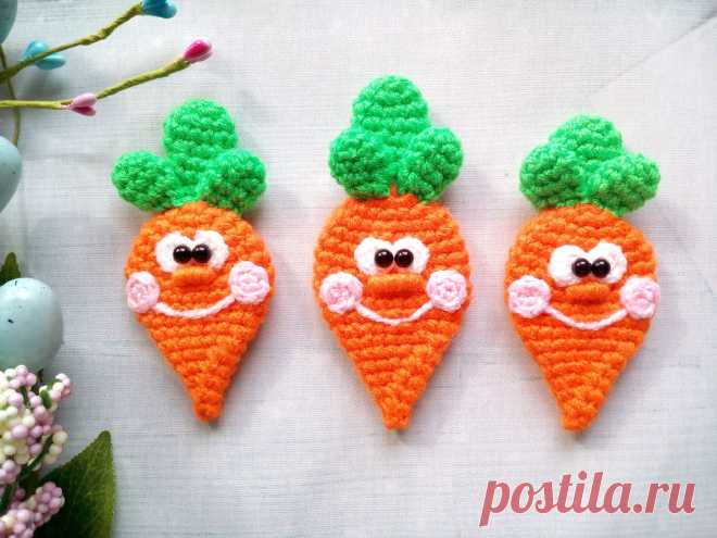 PDF Морковка крючком. FREE crochet pattern; Аmigurumi toy patterns. Амигуруми схемы и описания на русском. Вязаные игрушки и поделки своими руками #amimore - маленькая морковка, морковь, брошь, овощ.