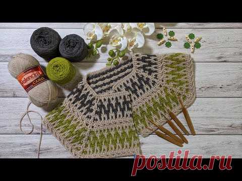 Жакет (кардиган) крючком. Мозаичное вязание. Часть 1. Обзор. Узор 