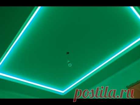 Монтаж светодиодной ленты RGB Двухуровневые потолки из гипсокартона с подсветкой Контроллер rgb