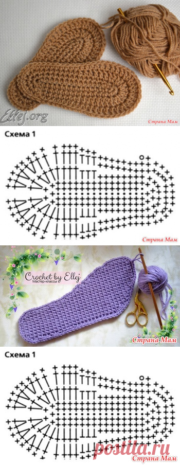 МК подошва для тапочек крючком 18 см - Страна Мам