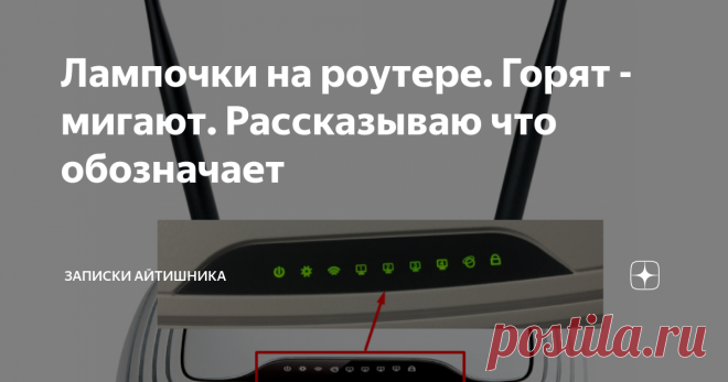 Лампочки на роутере. Горят - мигают. Рассказываю что обозначает На каждом wifi роутере есть несколько лампочек. Которые то горят, то мигают.  В этой публикации я расскажу вам что они обозначают.
Рассмотрим в подробностях:
Фрагмент фото взят с http://help-wifi.com
№1 — постоянно светится. Говорит о том, что питание на роутер подано и он включен.