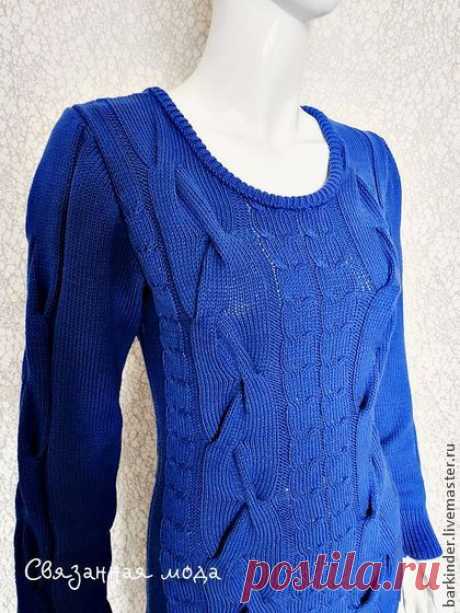 Вязаное платье &quot; Перекруты&quot; - синий,однотонный,платье с косами,платье