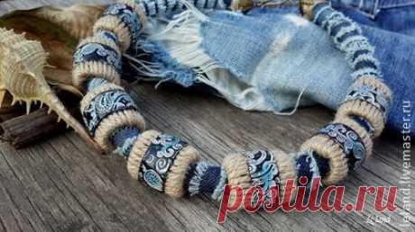 колье из полимерной глины &quot;Jeans&quot; - бусы,колье,колье массивное,колье ручной работы