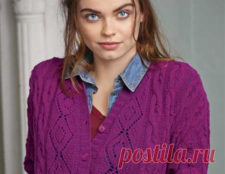 Кофта с ажурными  ромбами и «косами» - схема вязания спицами. Вяжем Кофты на Verena.ru Схема и описание вязания на спицах кофты с ажурными  ромбами и «косами» из журнала «Verena Подиум» №2/2017