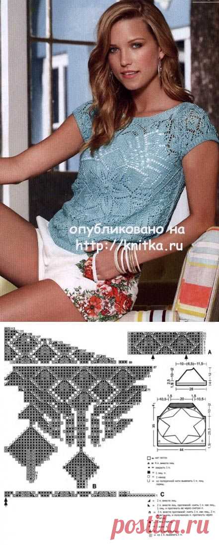 Вязаный спицами топ от центра. Работа Марины Ефименко, Вязание для женщин