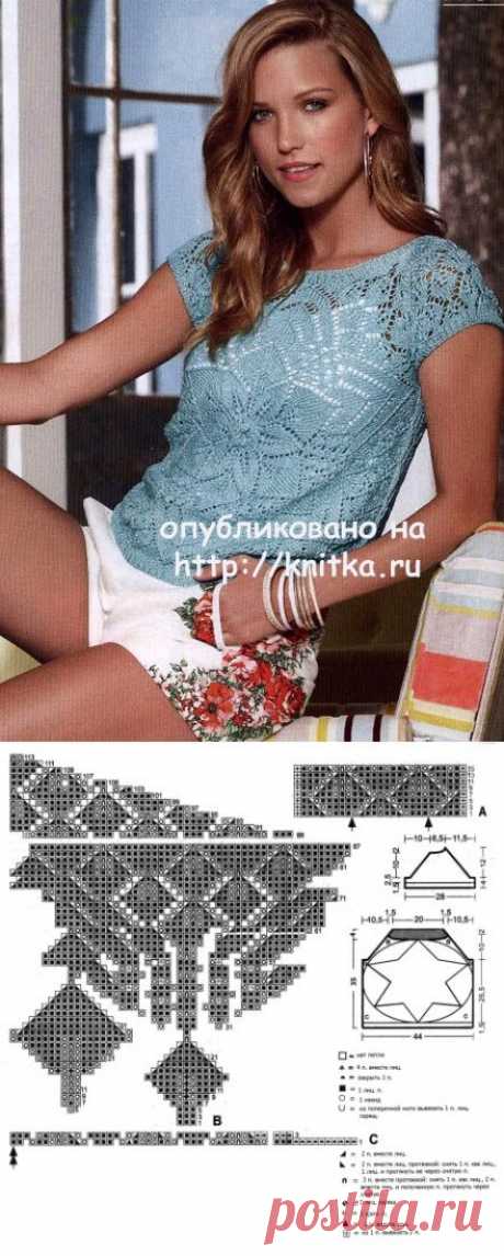 Вязаный спицами топ от центра. Работа Марины Ефименко, Вязание для женщин