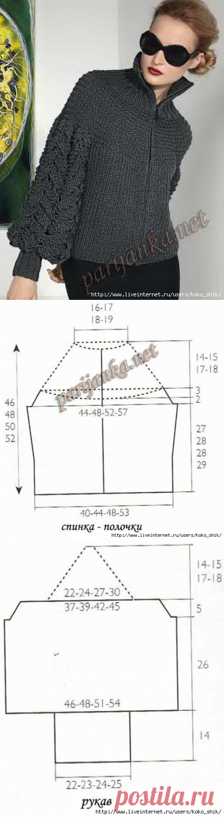 Вязание спицами. Жакет с широкими рукавами с сайта Парижанка. Куртка (ж) 19 Origin4 (Бержер)