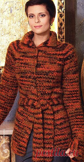 Длинный кардиган связан спицами № 7 из меланжевой пряжи узором «рис». / clubmasteric.ru