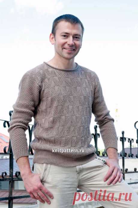Связанный спицами мужской пуловер
