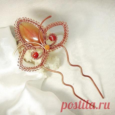#украшение #авторскиеукрашения #шпилька #заколка на #волосы #медь #сердолик #рыжий Эту и другие работы можно заказать vk.com/kaffclub @_flamens_ #_flamens_ #jewelry #cornelian #hairpin #yellow #orange #red #handmade #etsy #etsyflamens #vk #boho