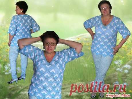 Кофта бело-голубая: фотография в альбоме Вязание крючком - большие размеры - Страна Мам