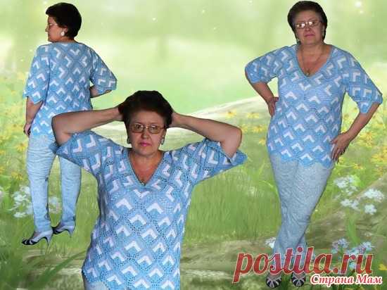 Кофта бело-голубая: фотография в альбоме Вязание крючком - большие размеры - Страна Мам