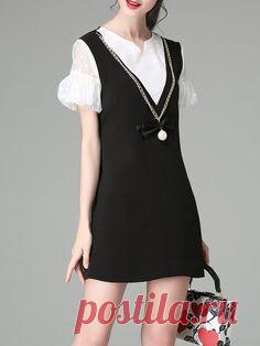 Shop Mini Dresses - Paneled Girly V Neck A-line Frill Sleeve Mini Dress online. Discover unique designers fashion at StyleWe.com.