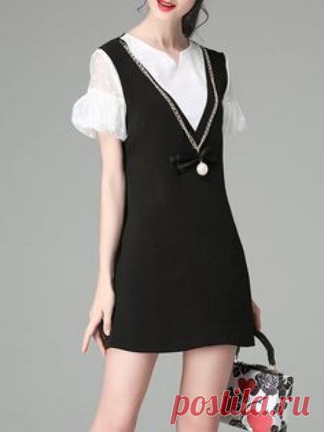 Shop Mini Dresses - Paneled Girly V Neck A-line Frill Sleeve Mini Dress online. Discover unique designers fashion at StyleWe.com.