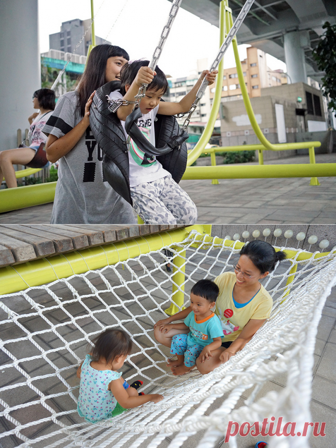 Общественный парк в Тайбей (Тайвань) построен из утилизированных фонарных столбов