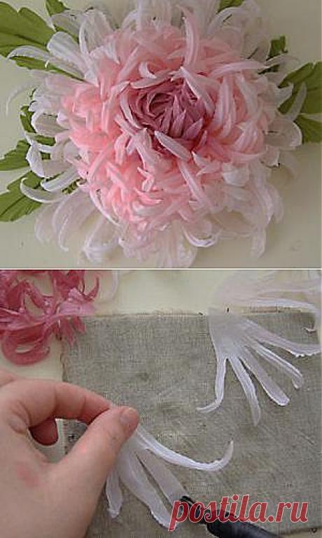 Цветы из ткани - учимся делать хризантему.